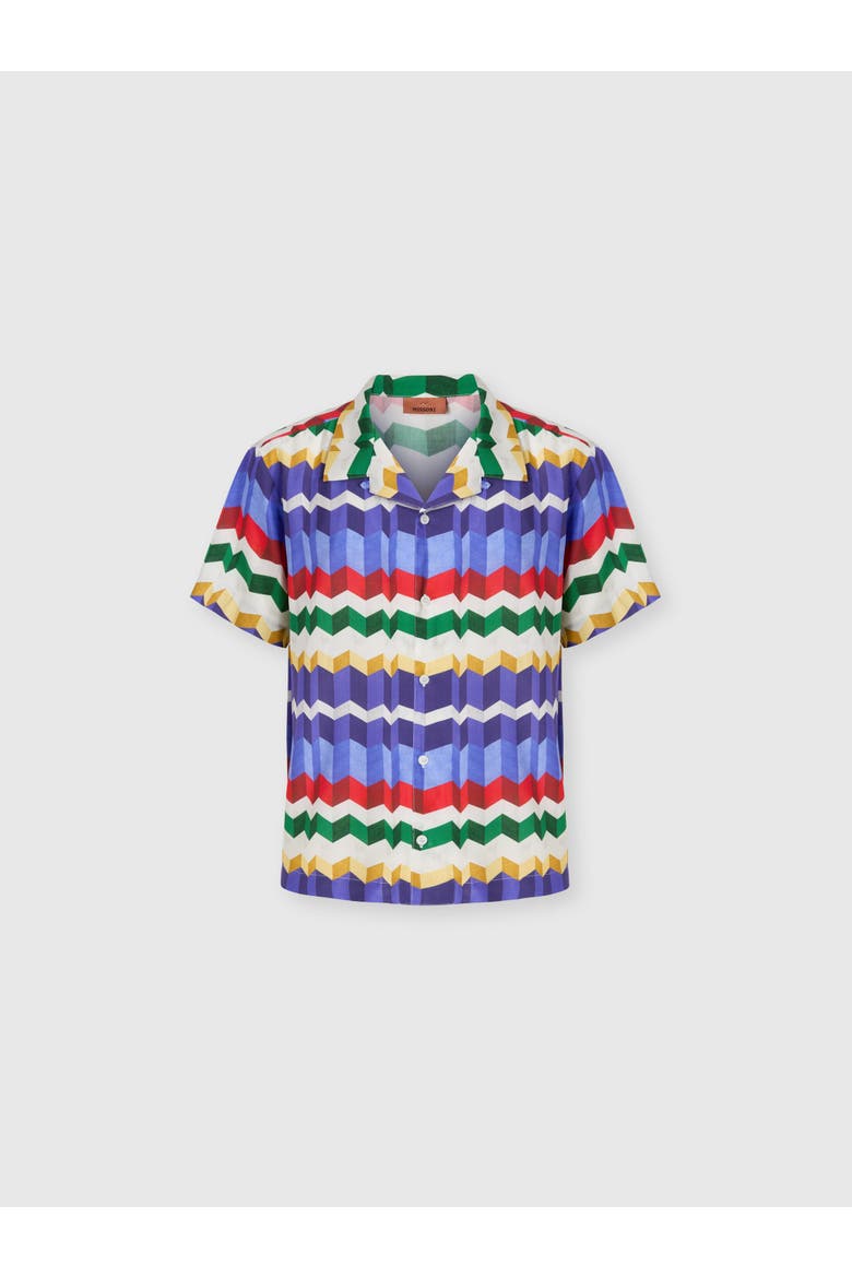 Bowling Shirt In Viscose With 3d Zigzag Print, Main, color, Multicoloured