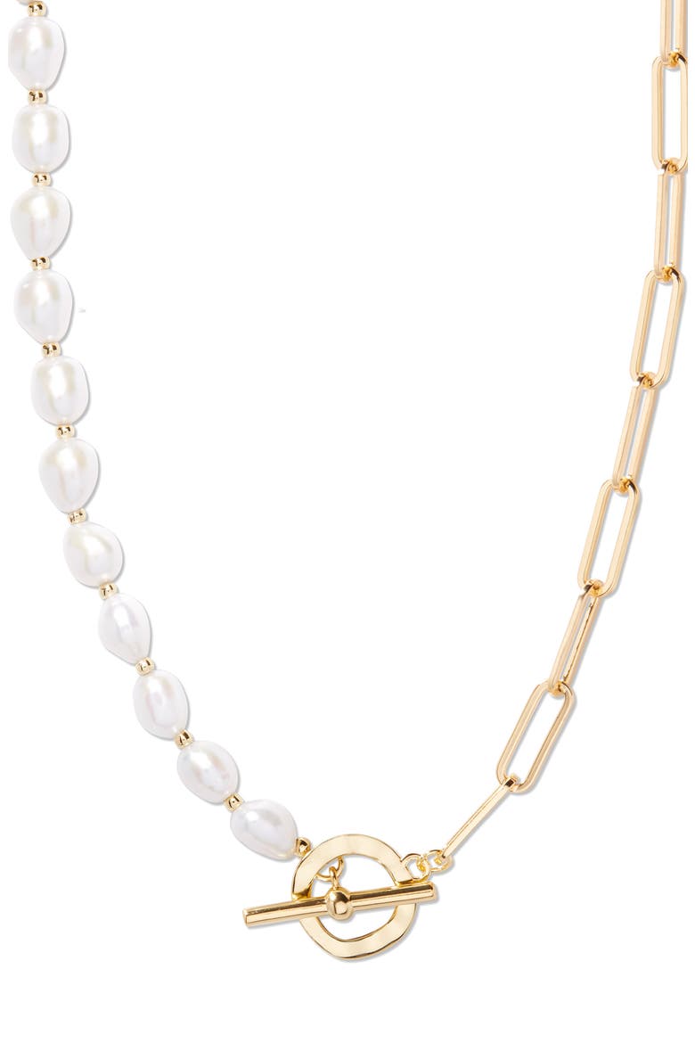 Olive Baroque Freshwater Pearl & Paper Clip Chain Necklace, Main, color, GOLD