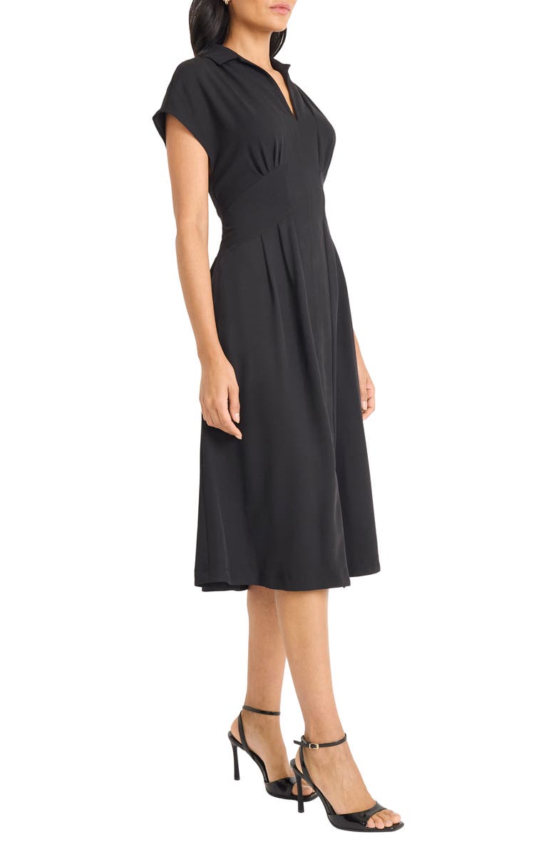 Maggy London Cap Sleeve Pleated Waist Fit & Flare Midi Dress, Alternate, color, Black