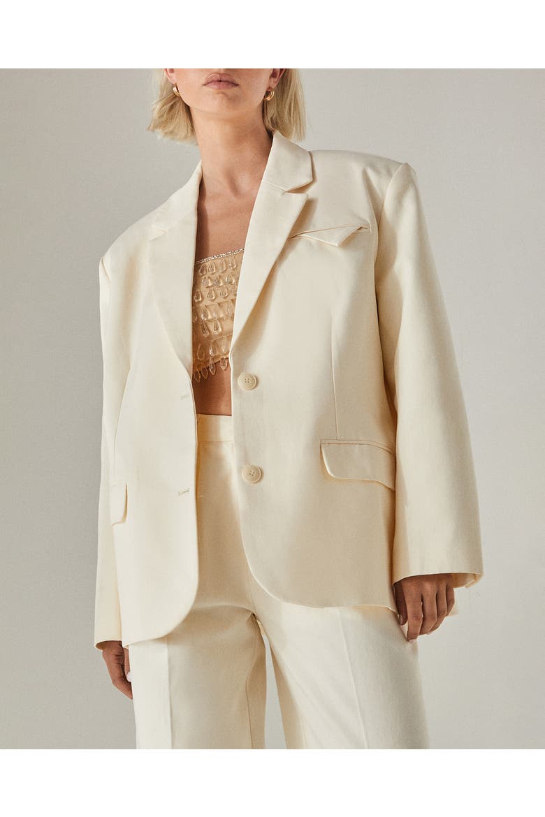 Twill Oversized Tailored Blazer, Alternate, color, Cream