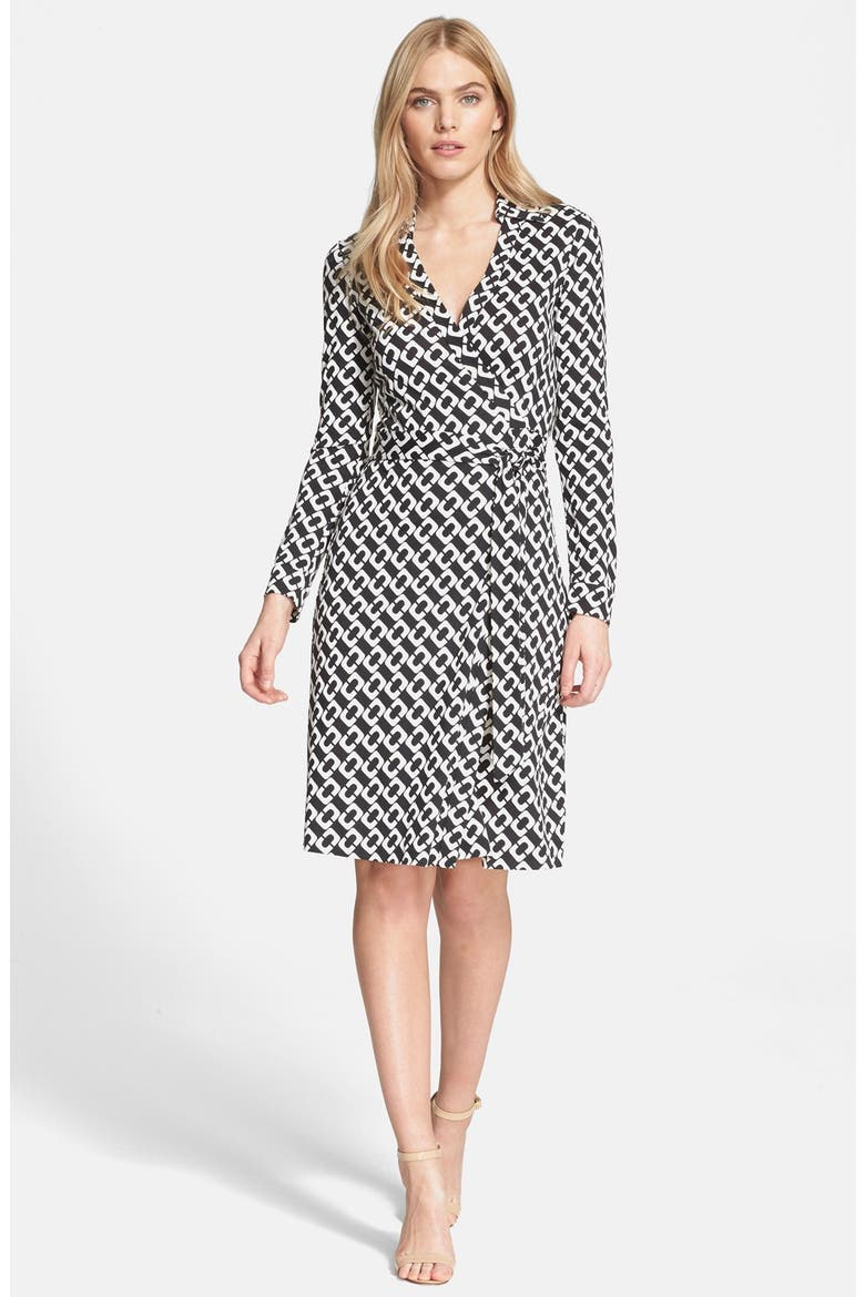 'New Jeanne Two' Print Silk Wrap Dress, Main, color, CHAIN LINK MEDIUM