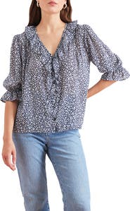 Paneros Clothing Chloe Ditsy Floral Ruffle Cotton Shirt
