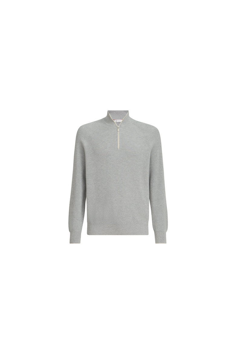 Cotton English rib sweater with half zip and raglan sleeves, Alternate, color, Light Grey
