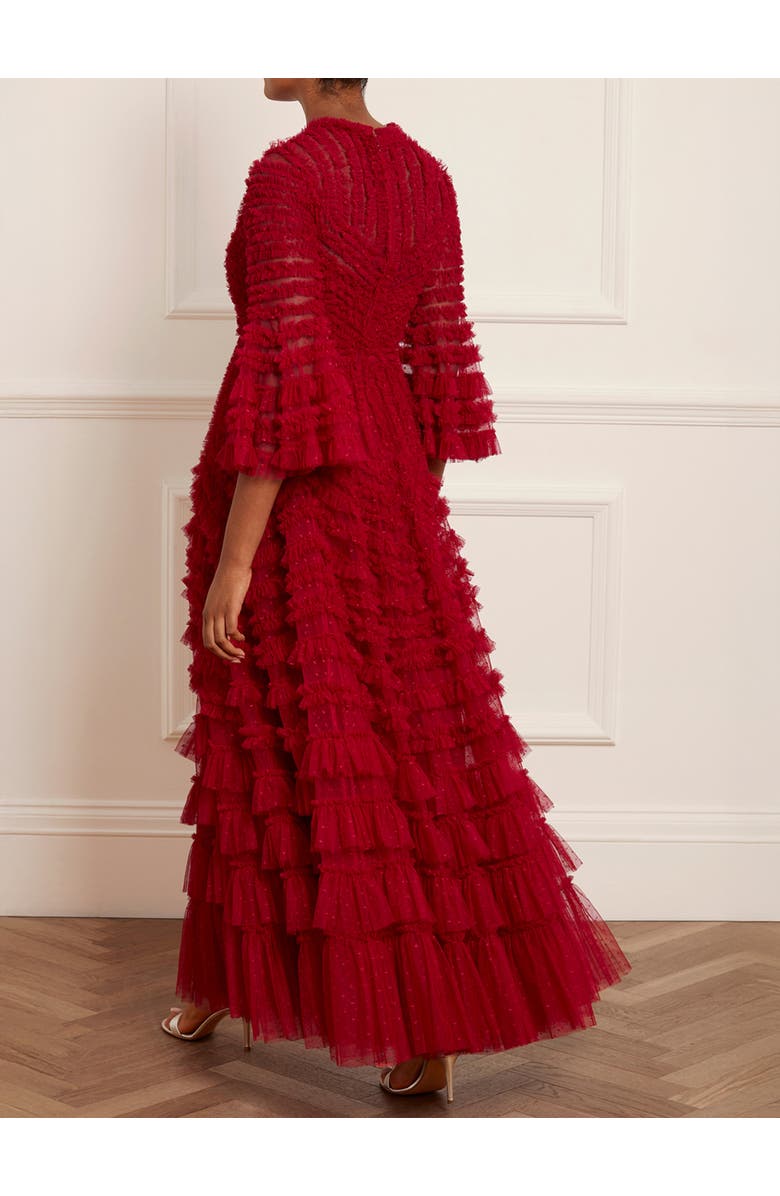 Needle & Thread La Vie En Rose Round Neck Gown, Alternate, color, Deep Red