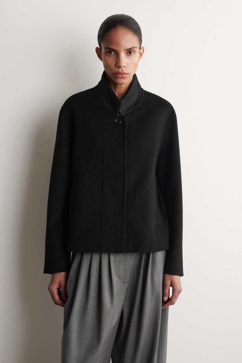 Structured Double-Faced Wool Jacket, Alternate, color, BLACK