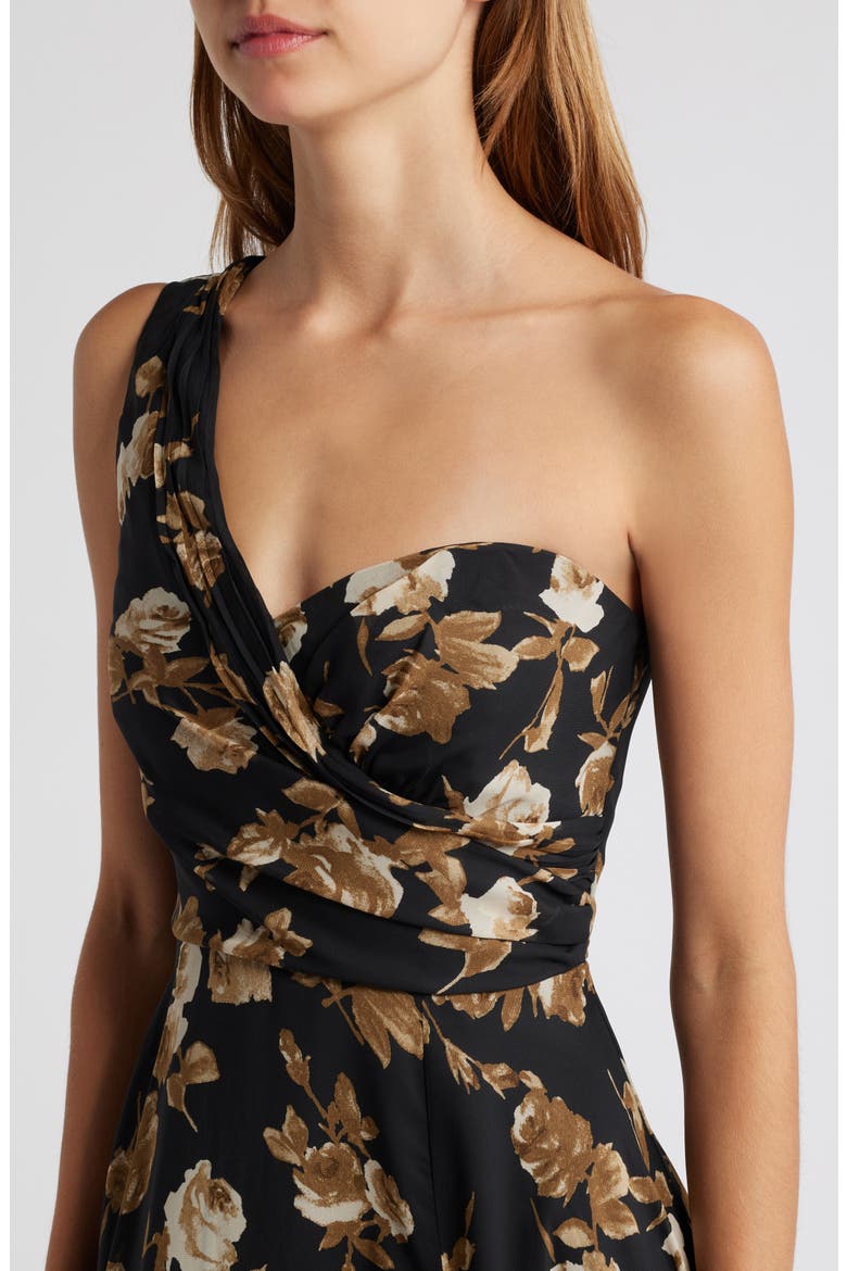 Floral One-Shoulder Gown, Alternate, color, BLACK/ BEIGE/ TAUPE