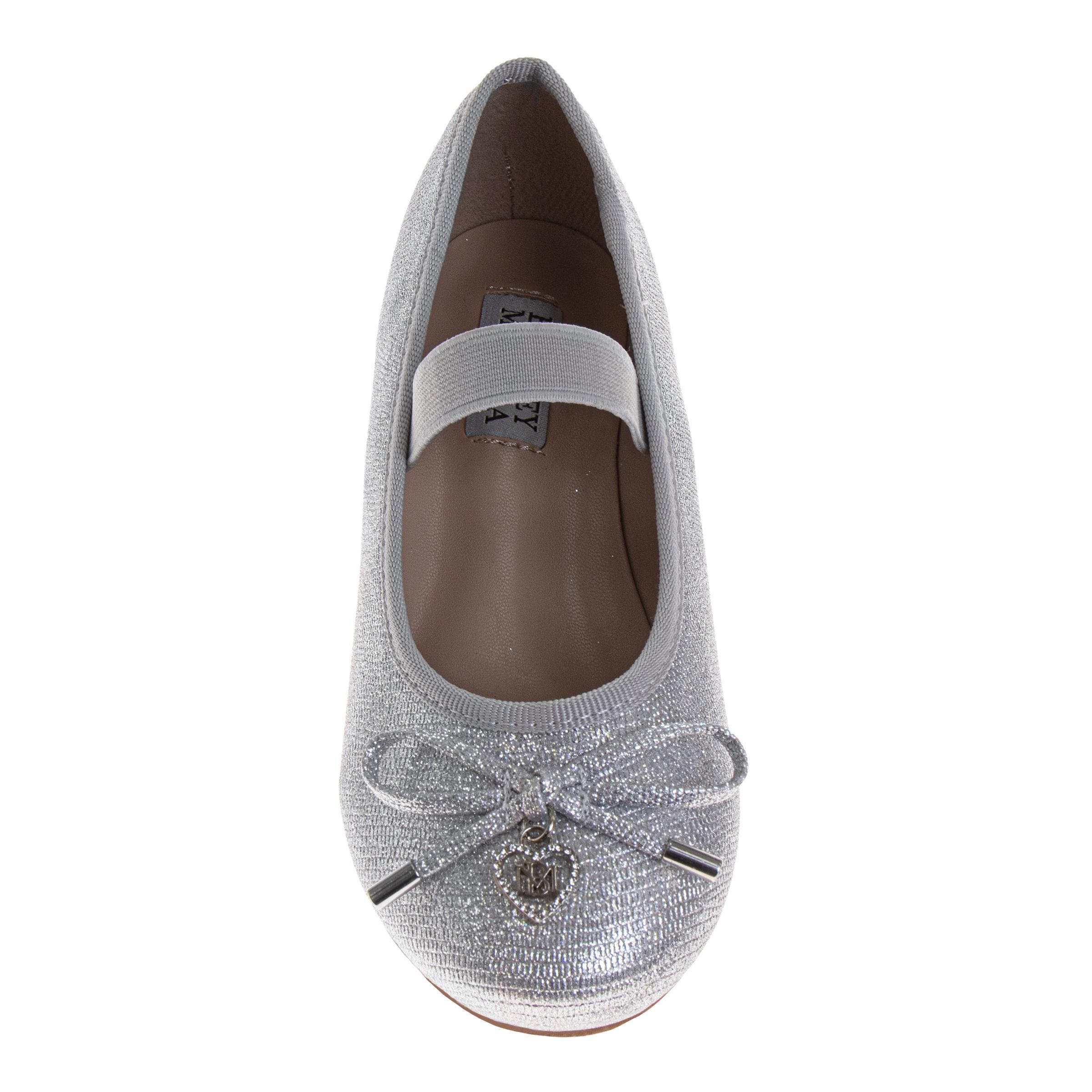 BADGLEY MISCHKA Dress Shoes for Girls Elegant Glitter Finish Classic Formal, Alternate, color, Silver