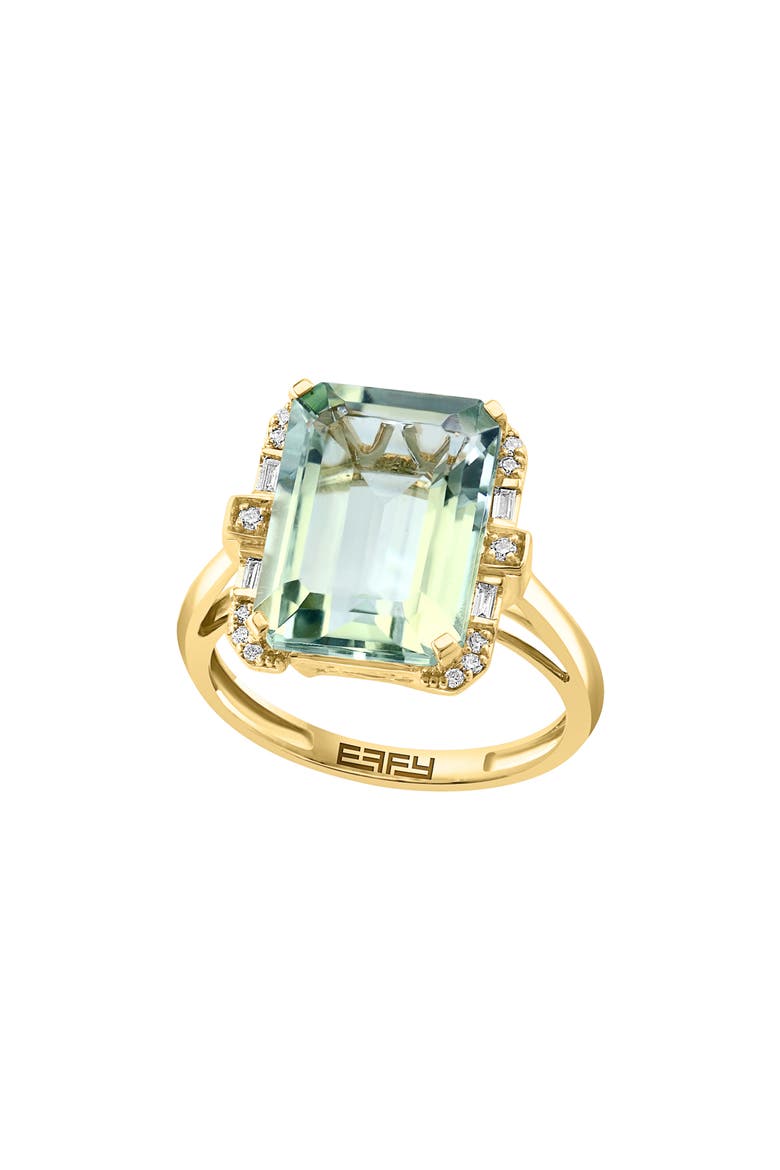 14K Yellow Gold Green Quartz & Diamond Ring, Main, color, GREEN