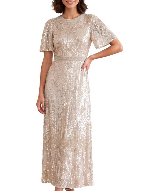 Luminara Short Sleeve Sequin Maxi Dress