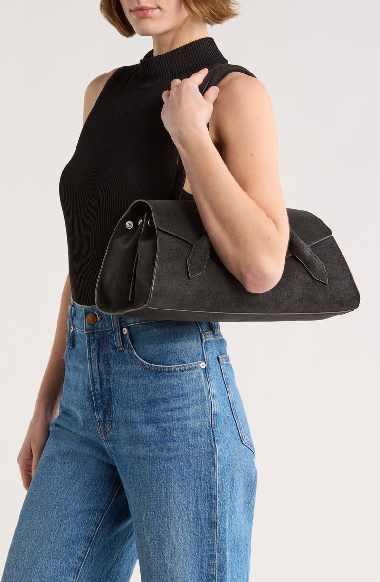 BCBG Pointed Flap Faux Leather Shoulder Bag, Alternate, color, Black