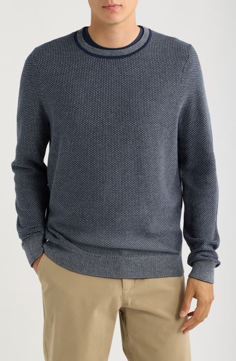 Two Tone Cotton & Cashmere Crewneck Sweater