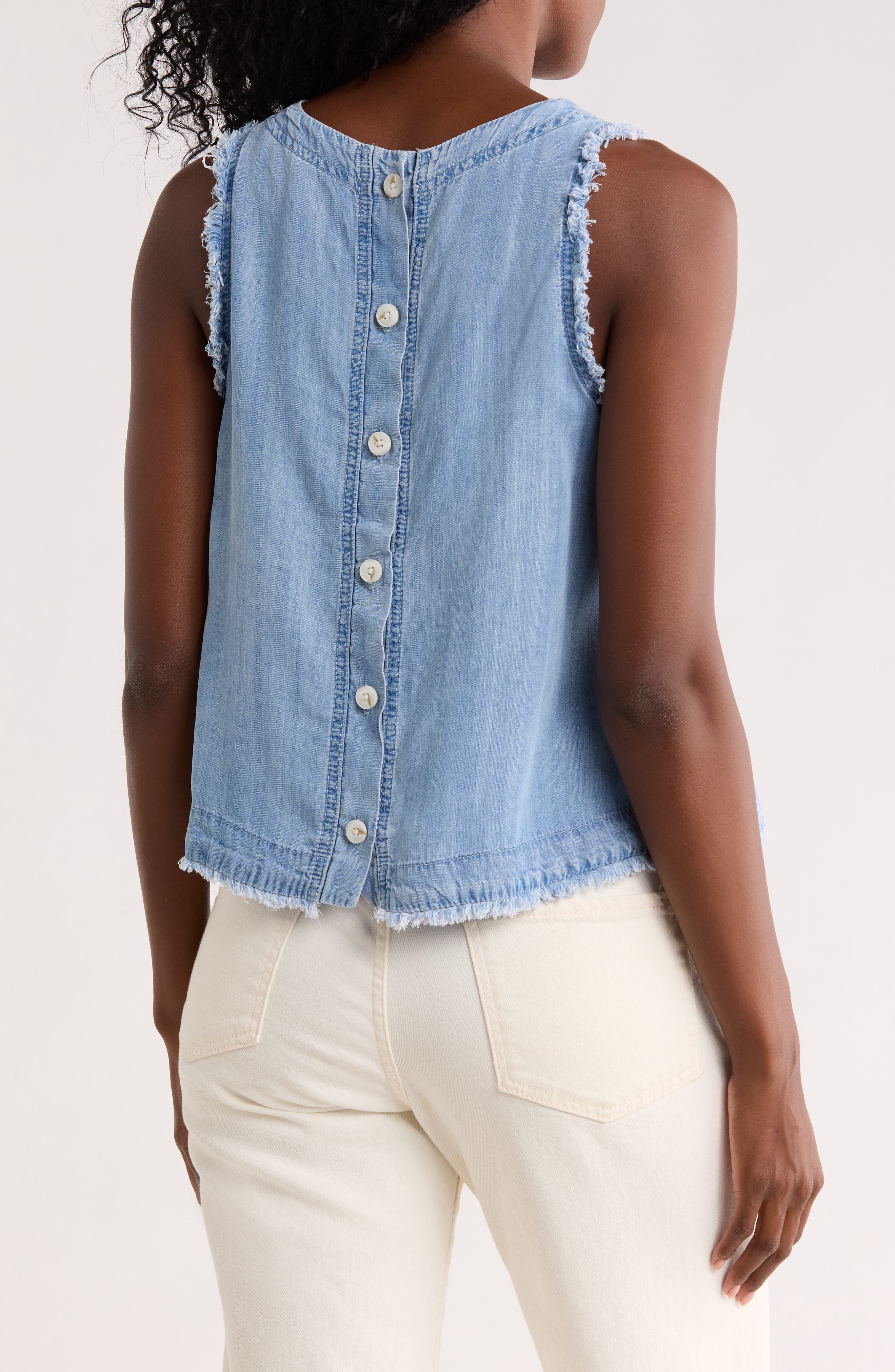 Floral Embroidered Chambray Shell - image 2