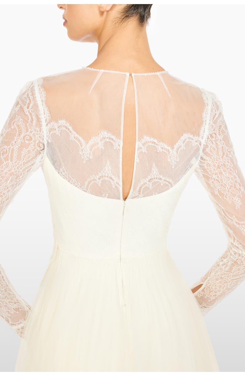 Jenny Packham Silk Crush Lace Long-sleeve Bridal Dress, Alternate, color, Ivory