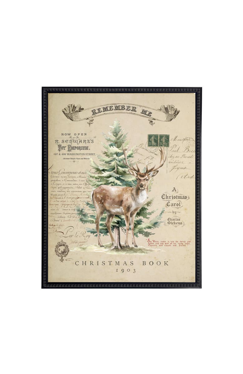 Antique Curiosities Vintage Painting of a Deer and Tree on a distressed bookplate background, Main, color, Beige