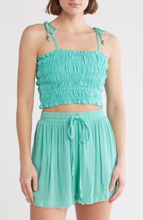 Tie Strap Smocked Crop Top
