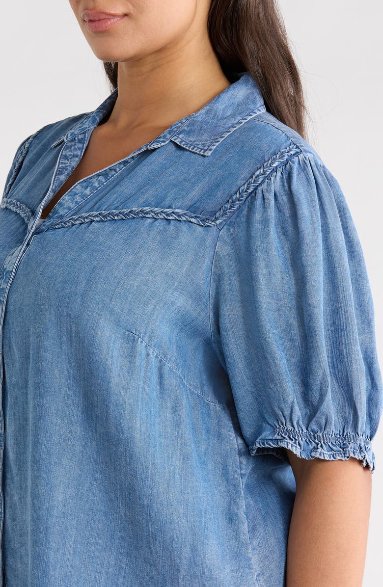 beachlunchlounge Inara Denim Top, Alternate, color, Medium Wash
