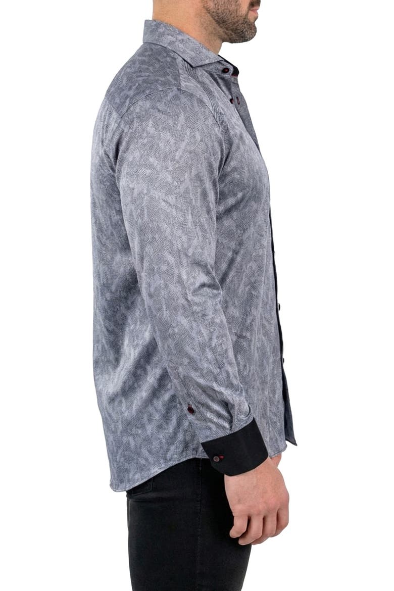 Pintuck Textured Cotton Button Up Shirt, Alternate, color, GREY