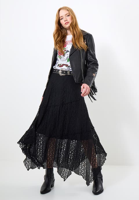 Stretch Lace Hanky Hem Maxi Skirt (plus)