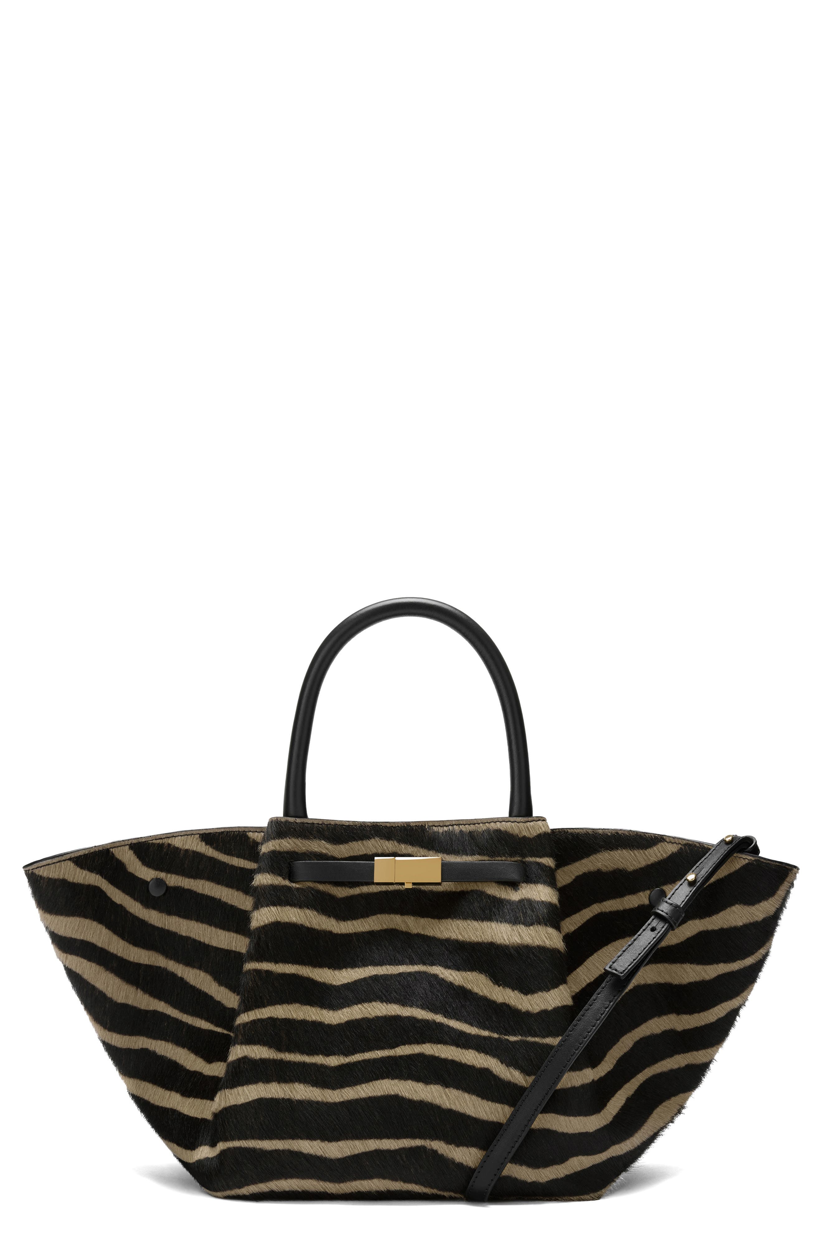 The Midi New York Calf Hair Tote, Main, color, ZEBRA EFFECT/ BLACK