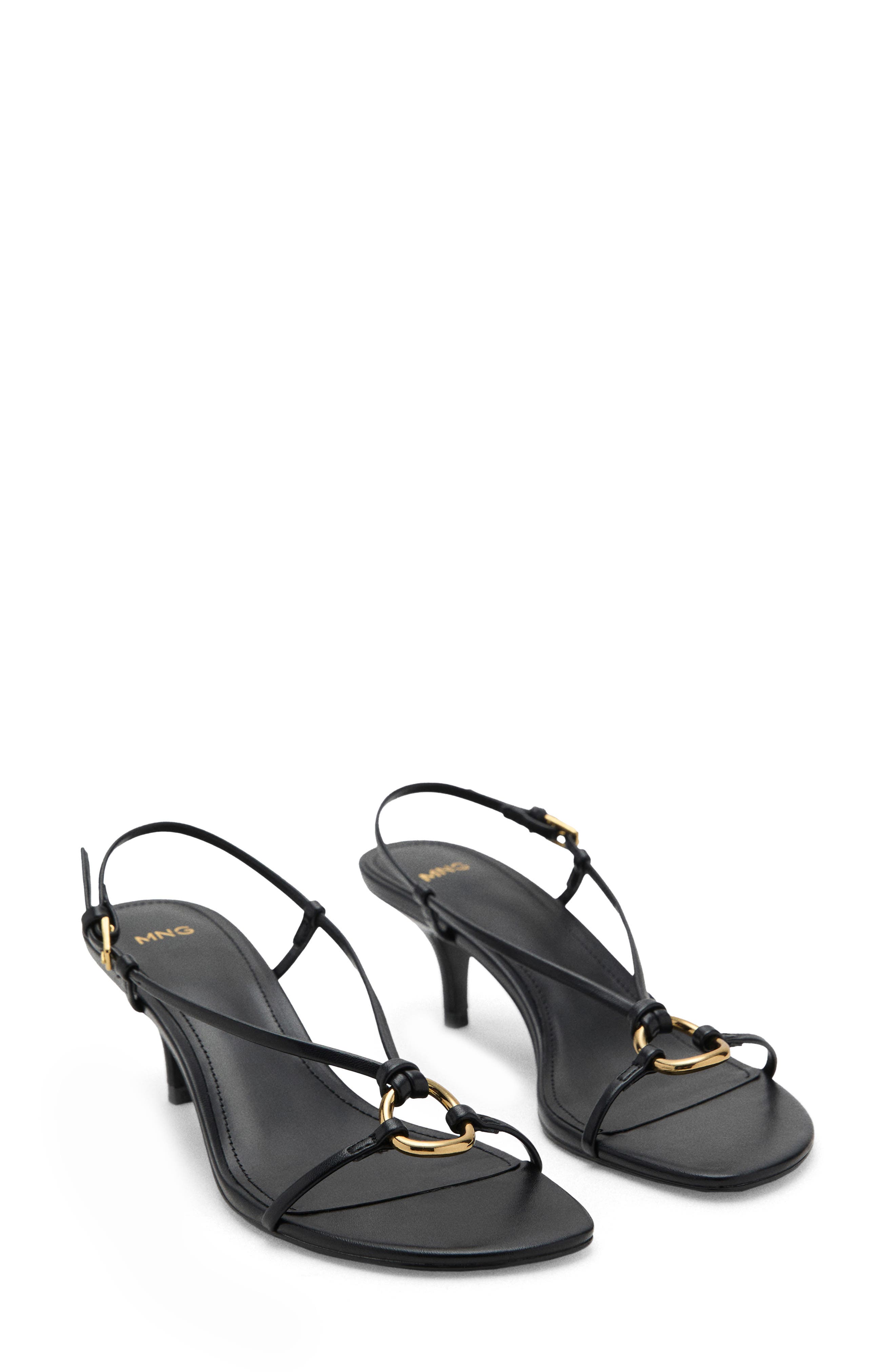 MANGO Hoop Detail Slingback Kitten Heel Sandal, Main, color, Black