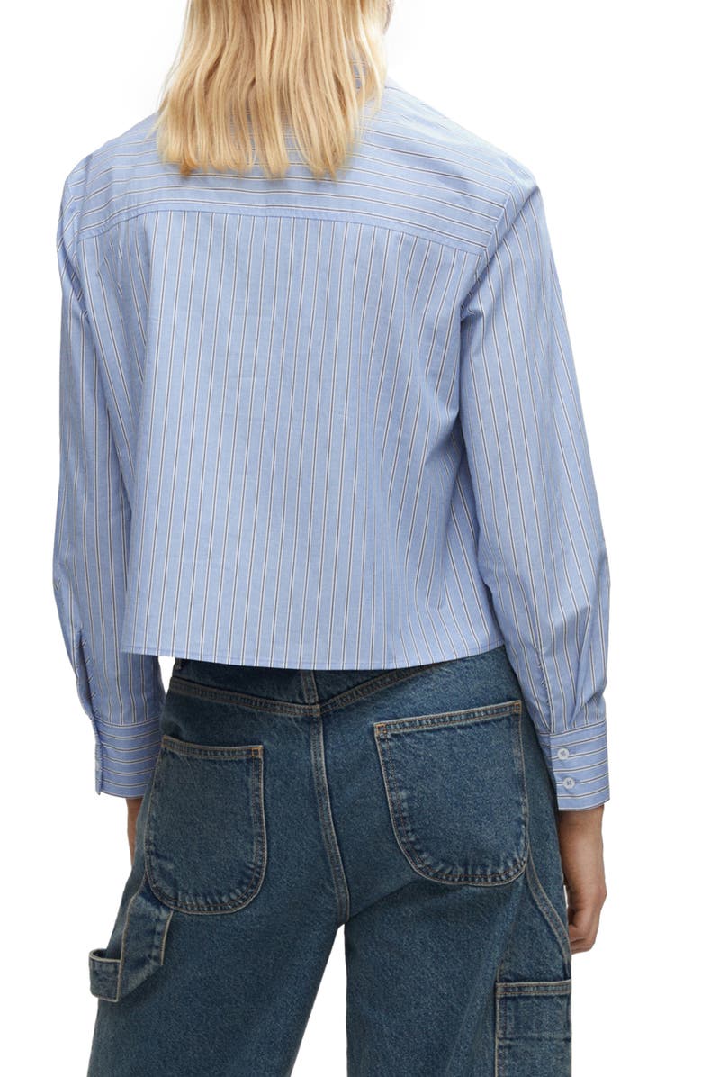 MANGO Stripe Crop Cotton Shirt, Alternate, color,