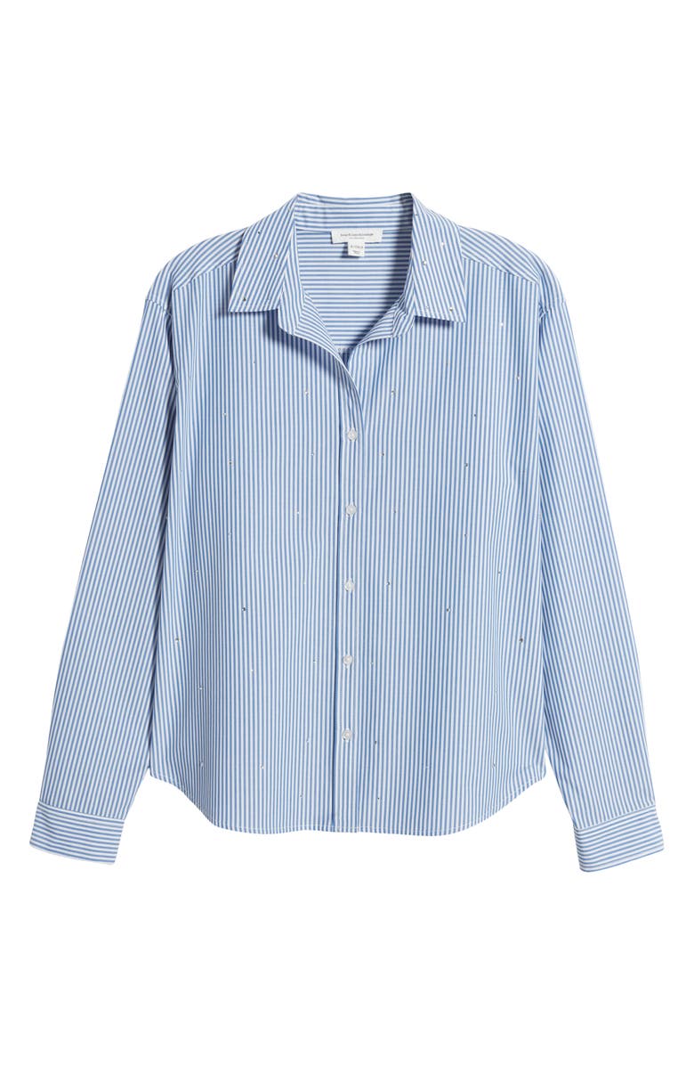 beachlunchlounge Irene Rhinestone Stripe Cotton Blend Button-Up Shirt, Alternate, color, 