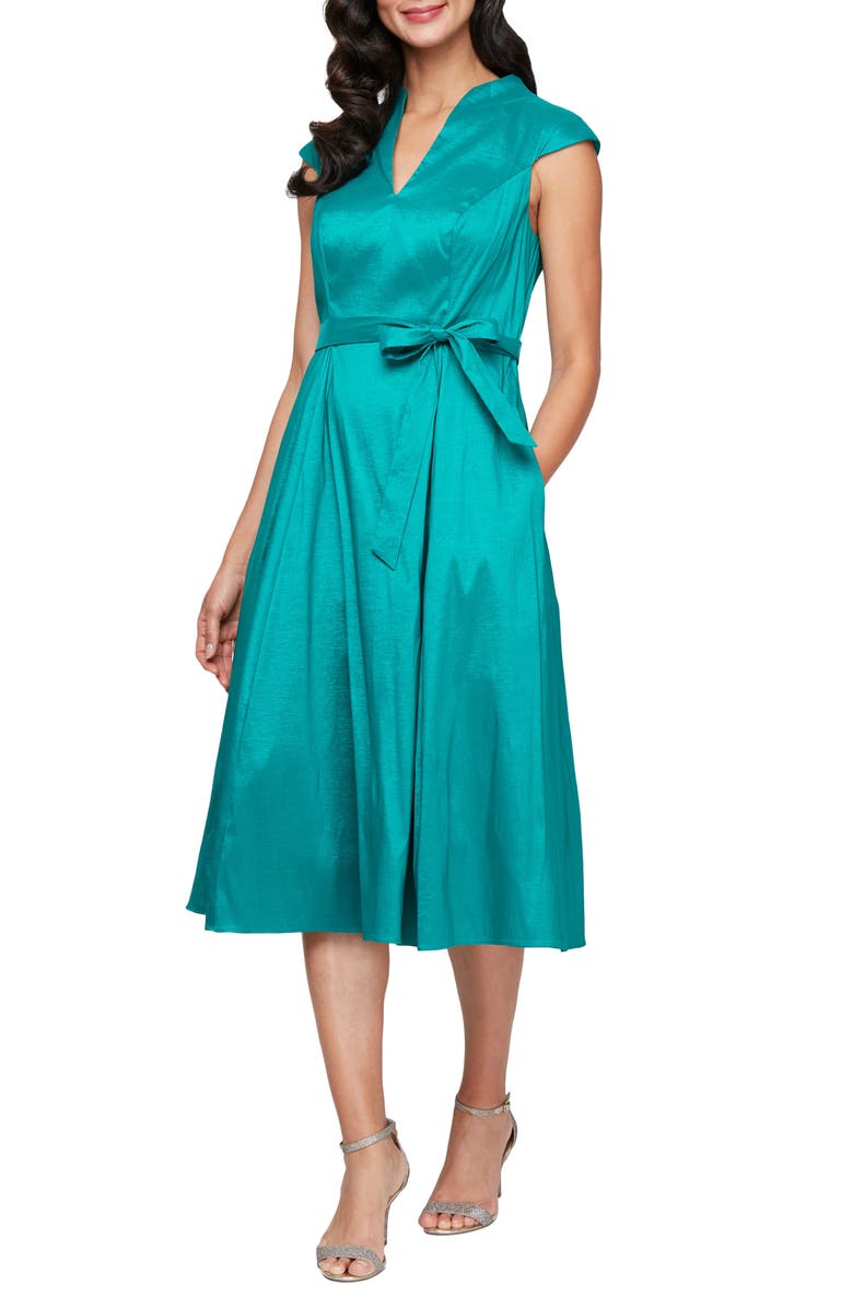 Alex Evenings Stretch Taffeta Cocktail Dress, Main, color, Hot Teal