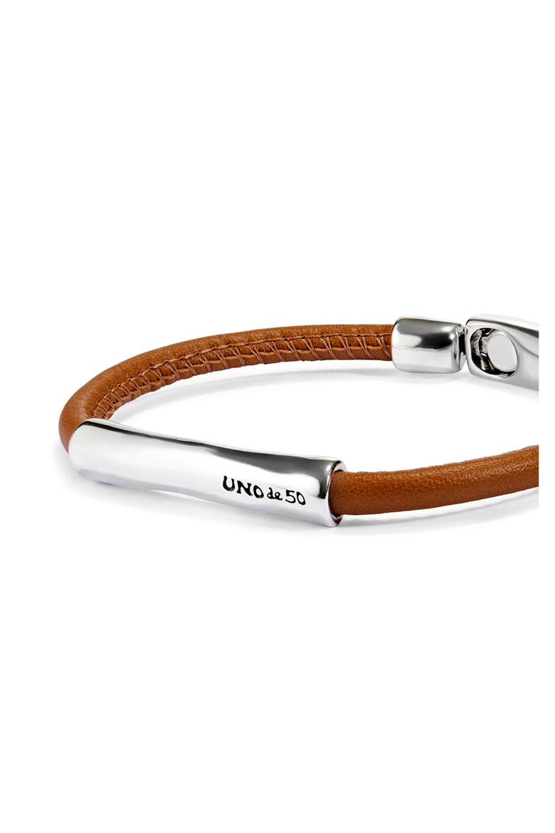 Leather Bracelet with Sterling Silver-Plated Central Detail, Alternate, color, Silver