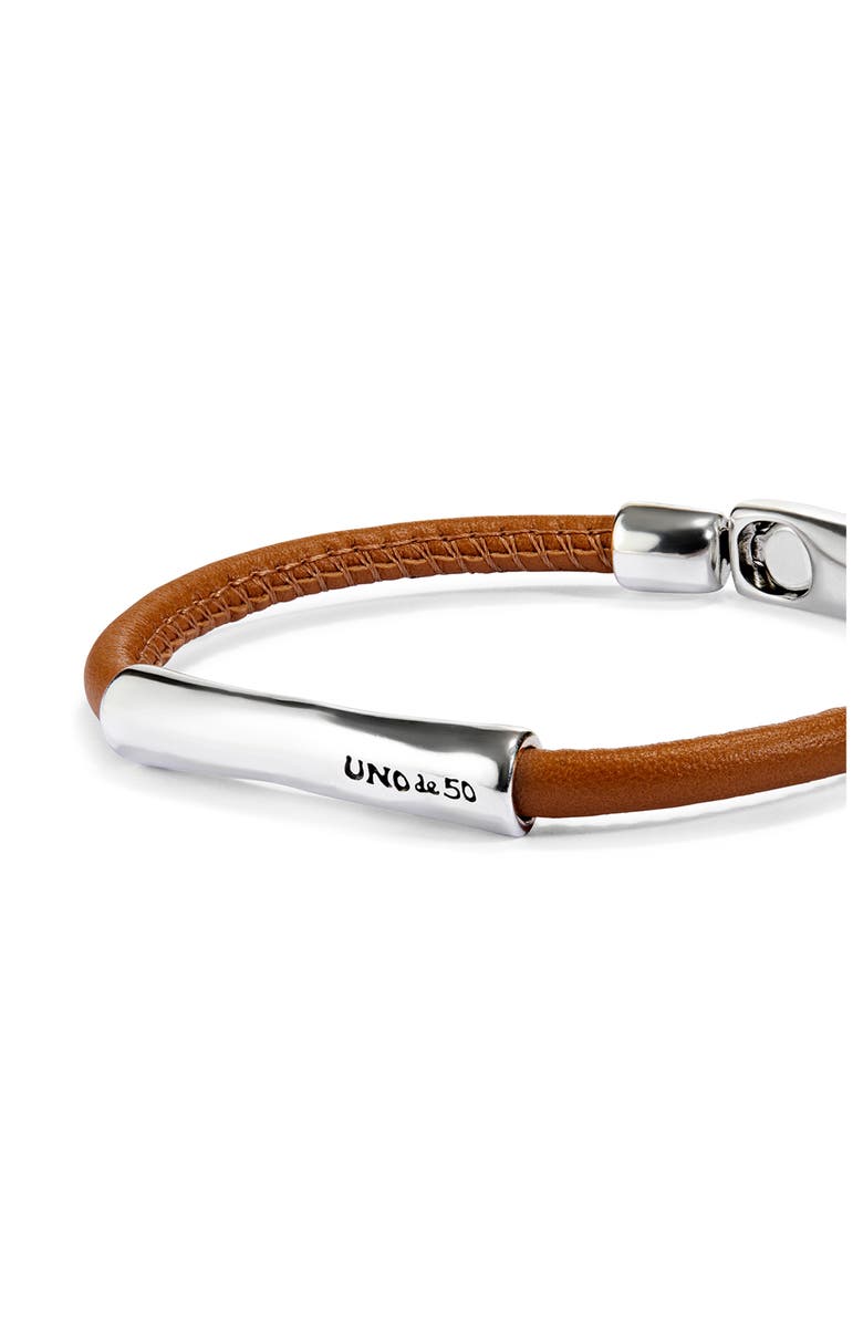 UNODE50 Leather Bracelet With Sterling Silver-Plated Central Detail, Alternate, color, Silver
