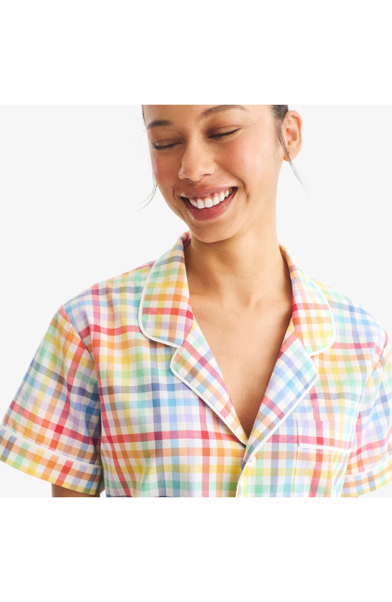 Primary Women's Fit Pj Top In Rainbow Plaid, Alternate, color, Ivory Rainbow Plaid