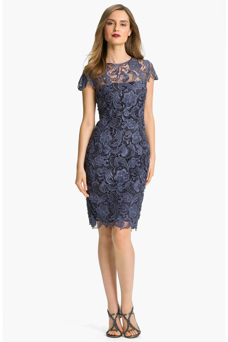 Crocheted Venise Lace Sheath Dress, Alternate, color, STEEL
