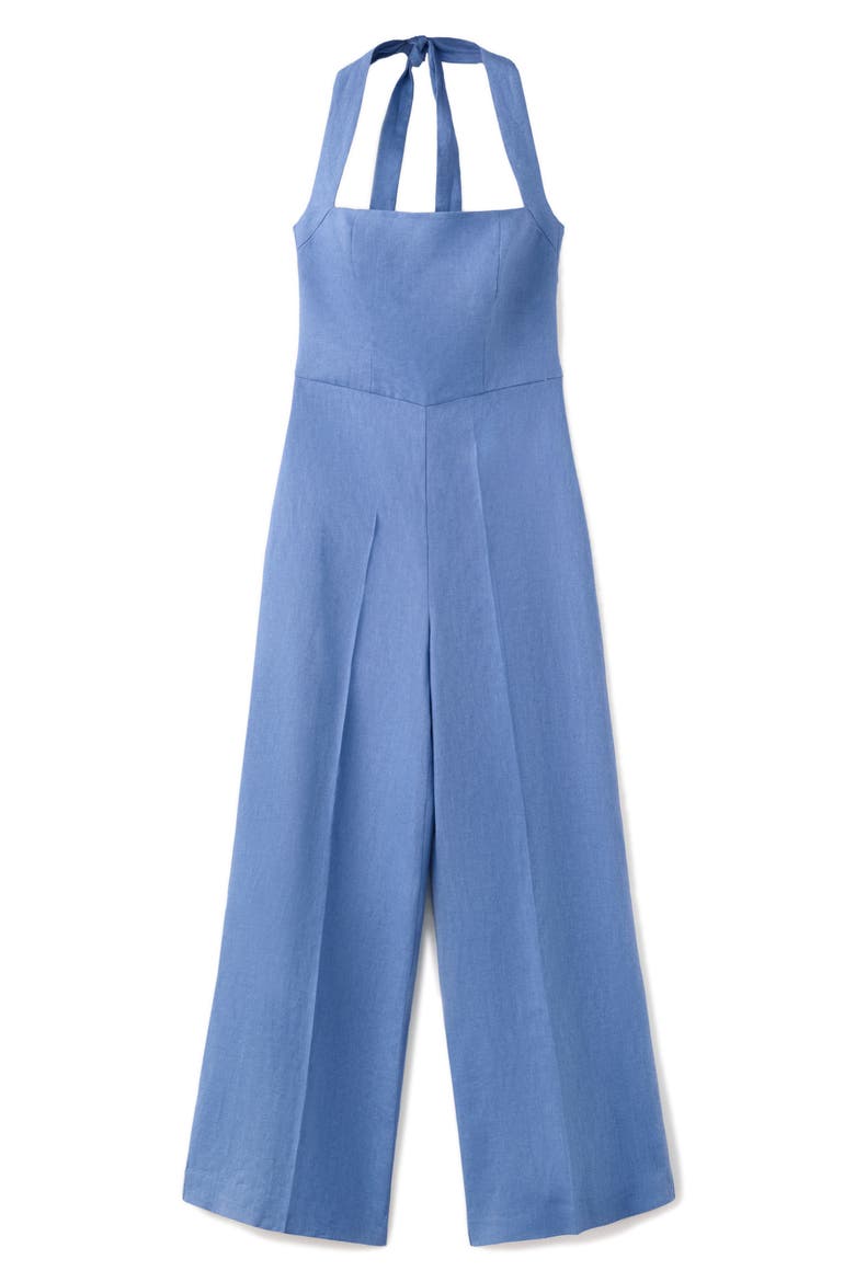 Solid Linen Halter Jumpsuit, Alternate, color, BLUE