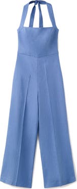 MANGO Solid Linen Halter Jumpsuit