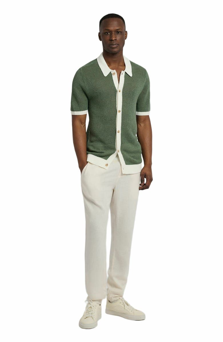 Onia Linen Short Sleeve Button Up Sweater, Main, color, 