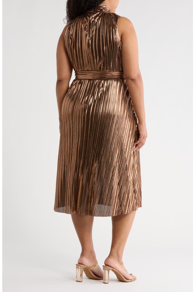 Sleeveless Metallic Pleated Midi Dress, Alternate, color, COPPER