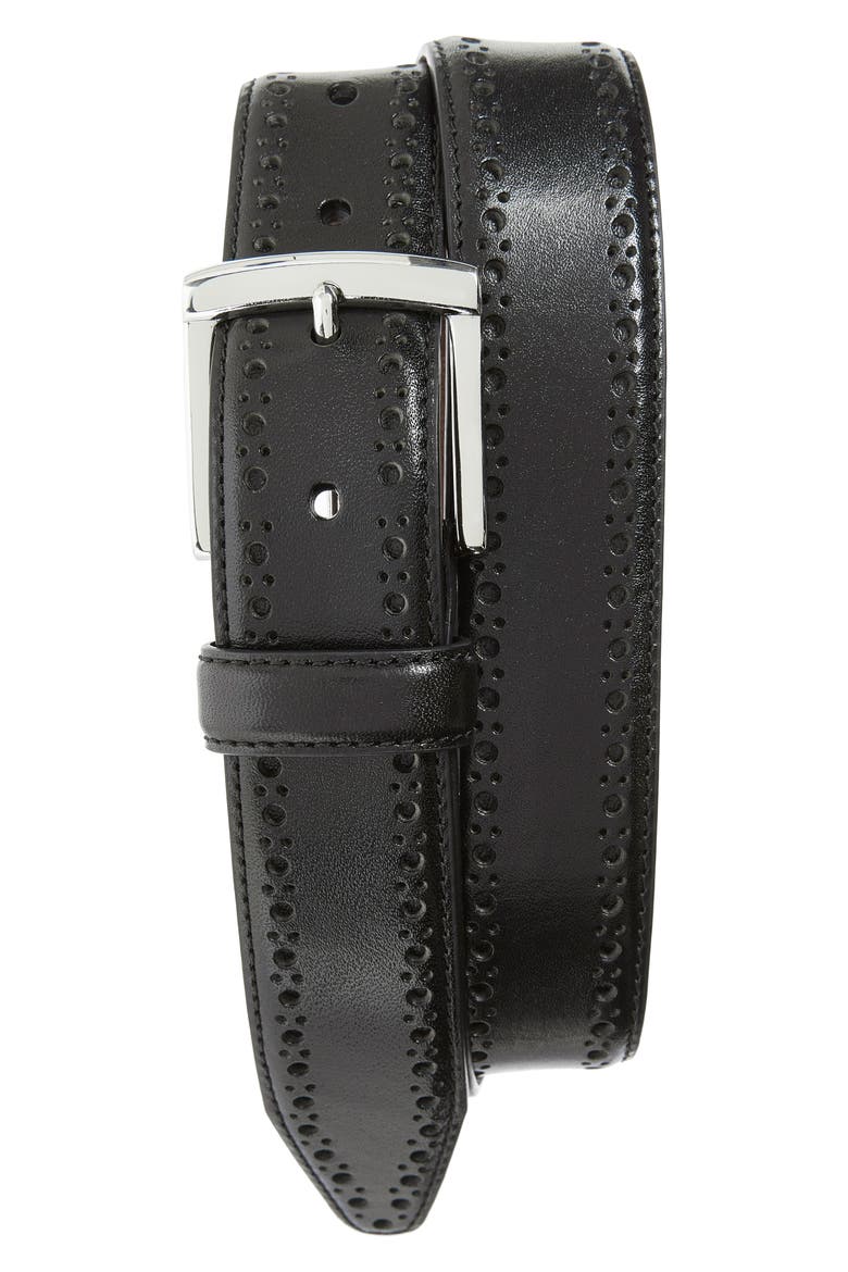 Perforated Leather Belt, Alternate, color, BLACK