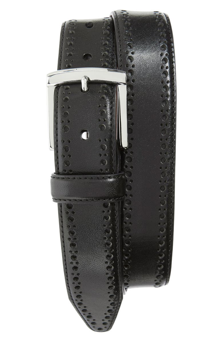 Johnston & Murphy Perforated Leather Belt, Alternate, color, Black