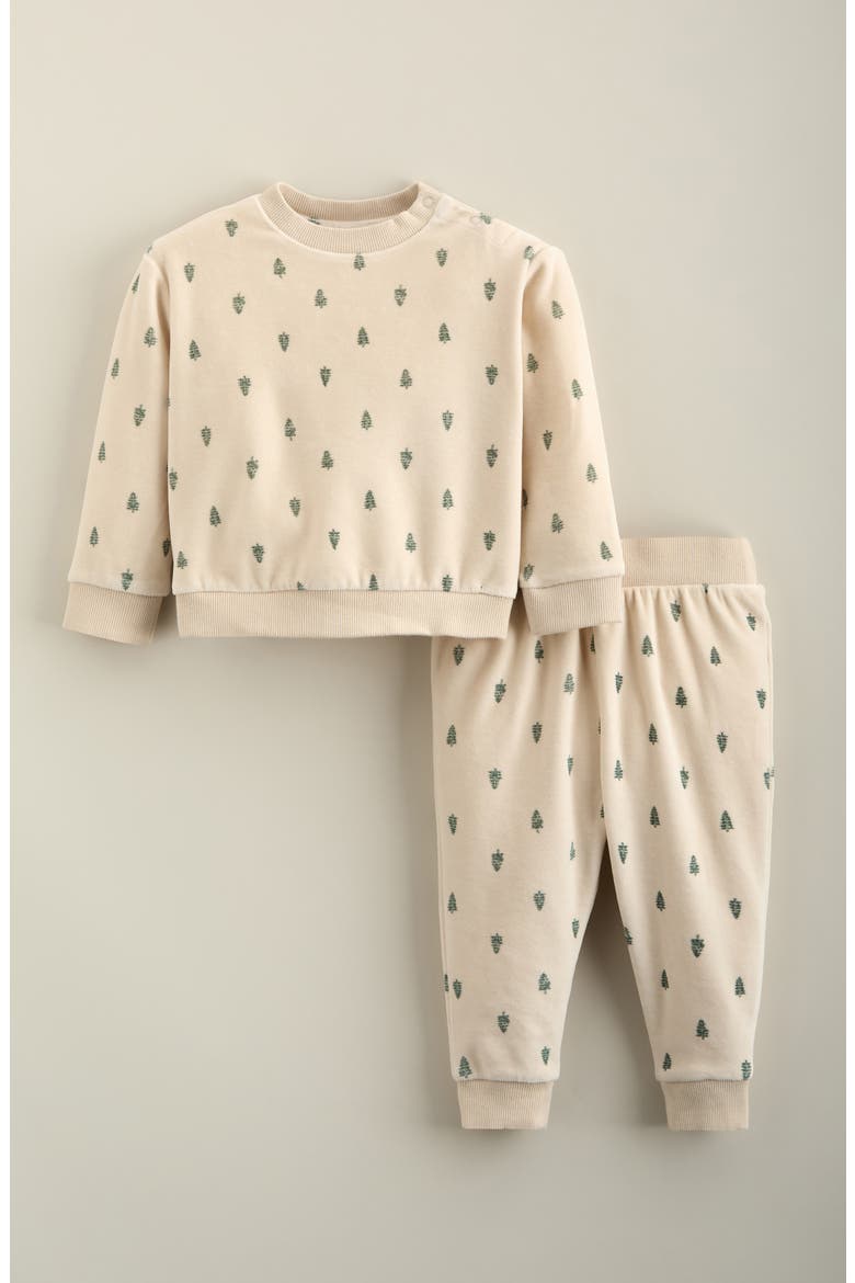 Print Velour Sweatshirt & Joggers Set, Main, color, BEIGE OATMEAL TREES