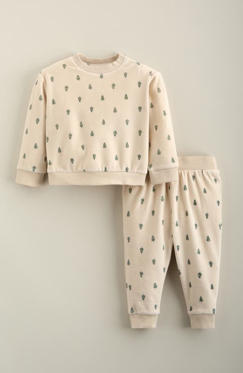 Print Velour Sweatshirt & Joggers Set