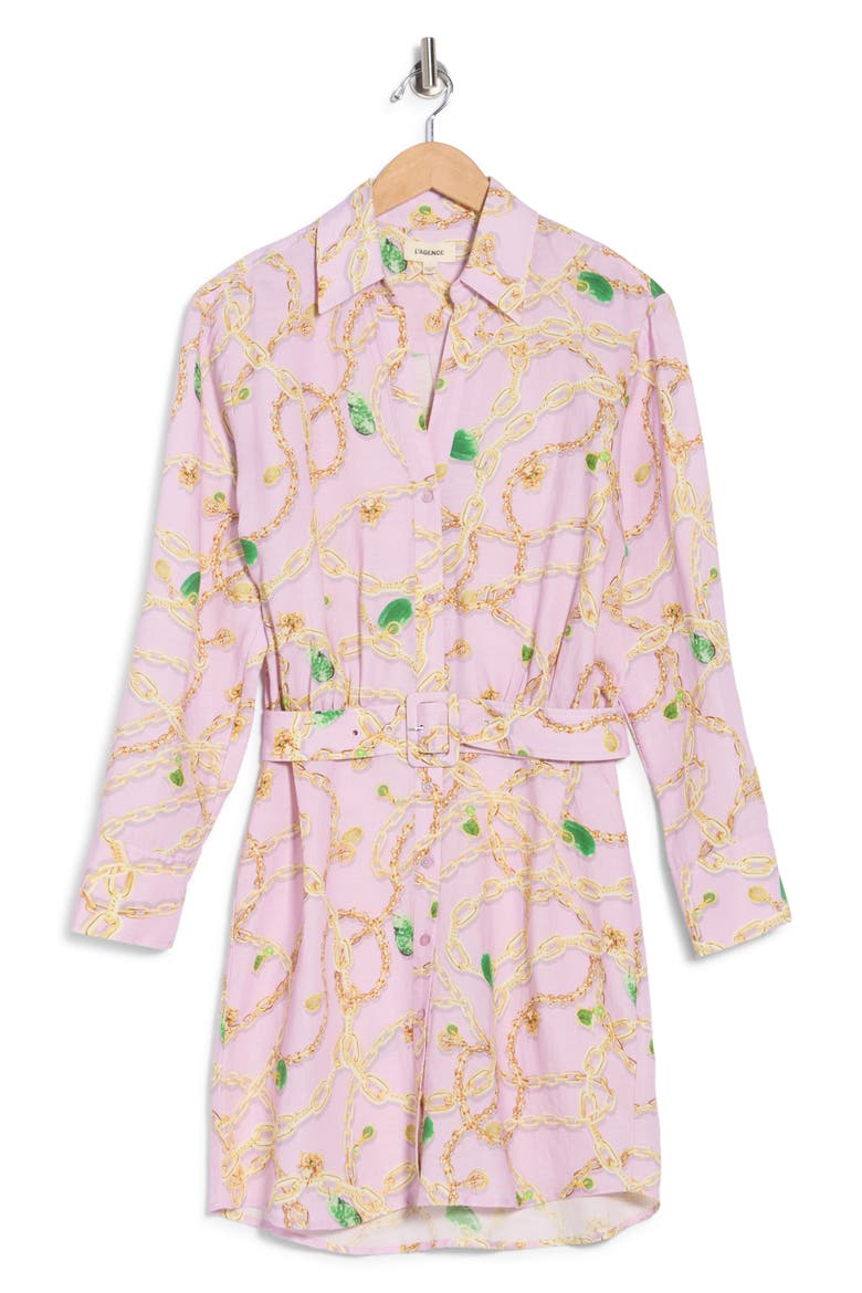 Demie Linen Blend Mini Shirtdress, Alternate, color, PALE ORCHID MULTI JADE CHAIN
