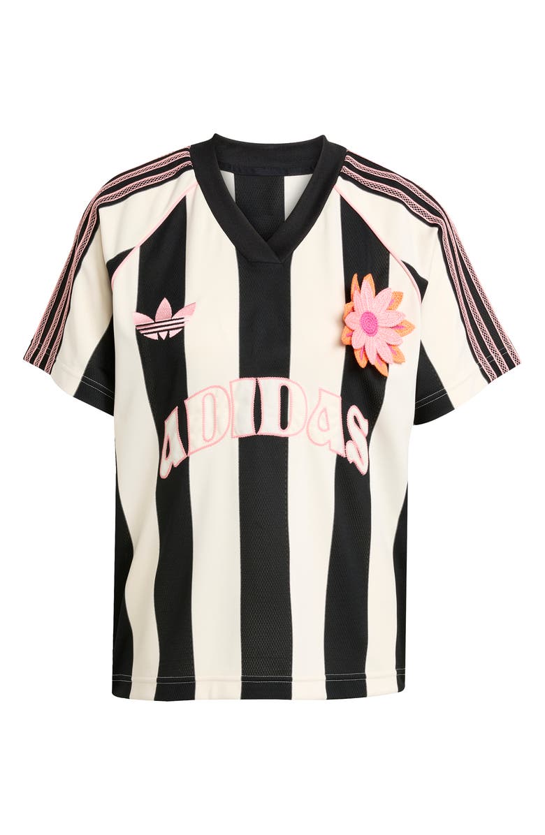 adidas Originals Floral Appliqué Stripe Mesh Soccer Jersey, Alternate, color, Wonder White/ Black