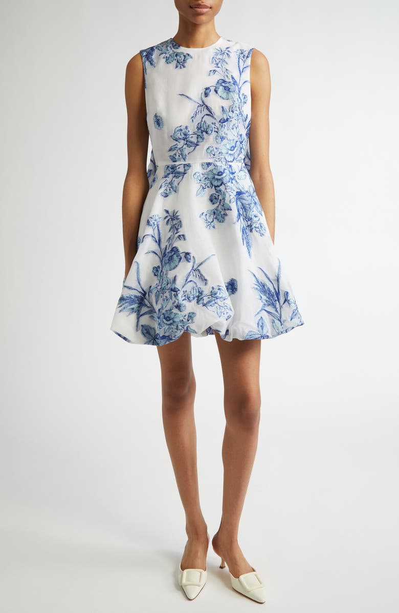 Lela Rose Tapestry Floral Bubble Hem Watteau Back Dress, Main, color, 