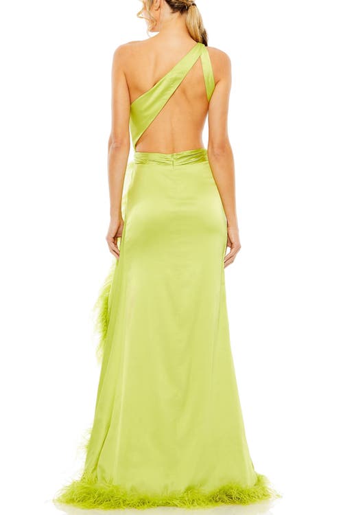 Mac Duggal Side Cut-out One-shoulder Pleated Gown In Lime