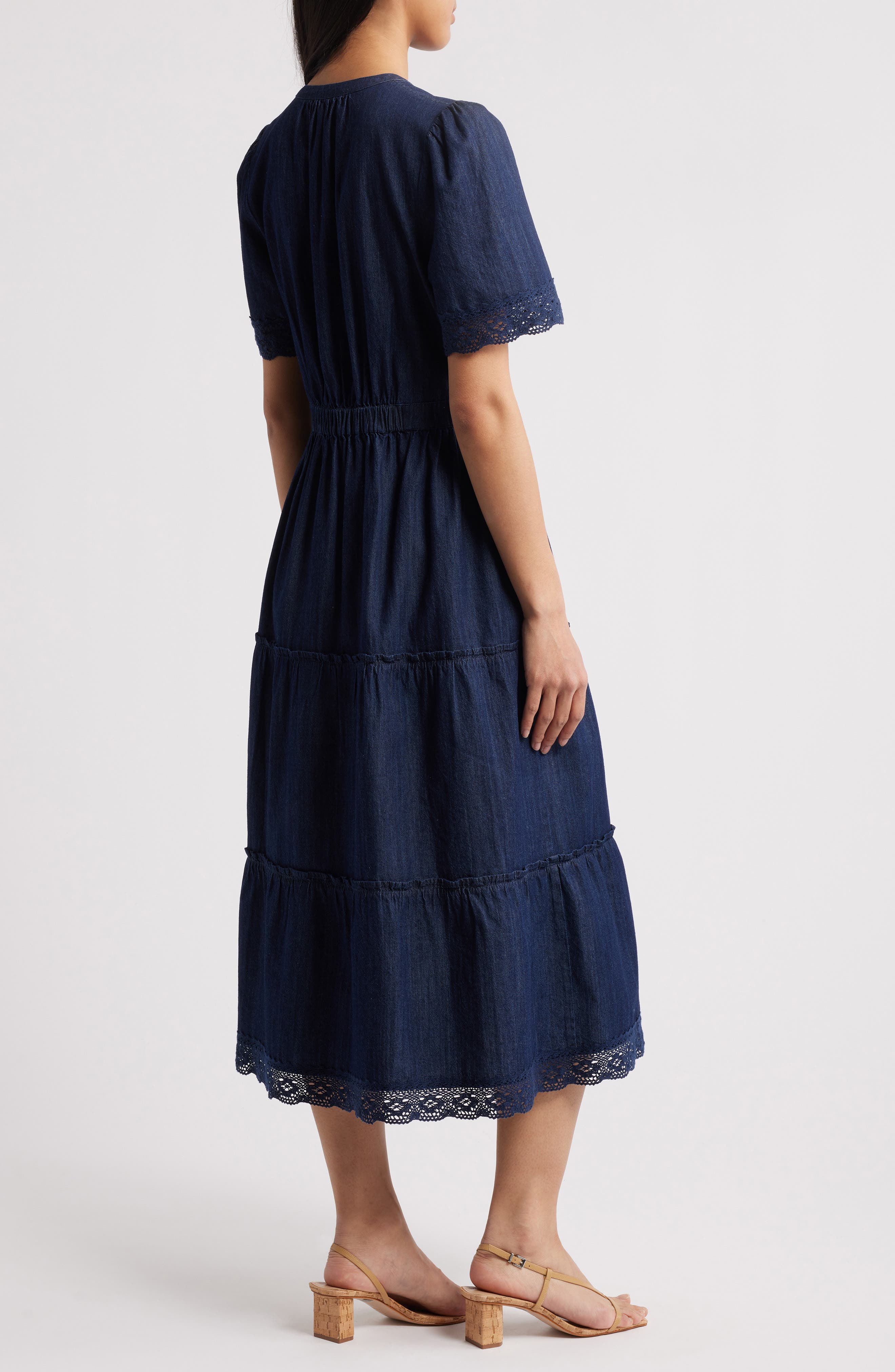 Lace Detail Denim Midi Dress - image 2
