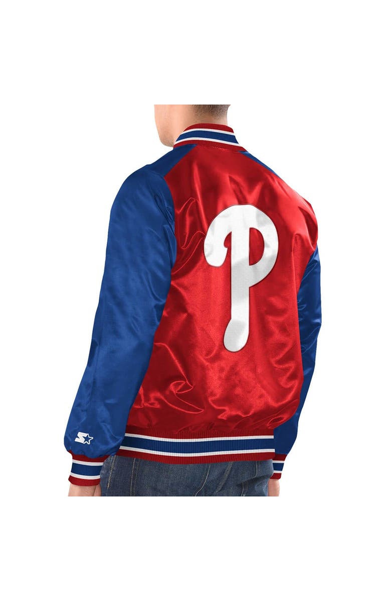STARTER Men's Starter Red/Royal Philadelphia Phillies Varsity Satin Full-Snap Jacket, Alternate, color, Red