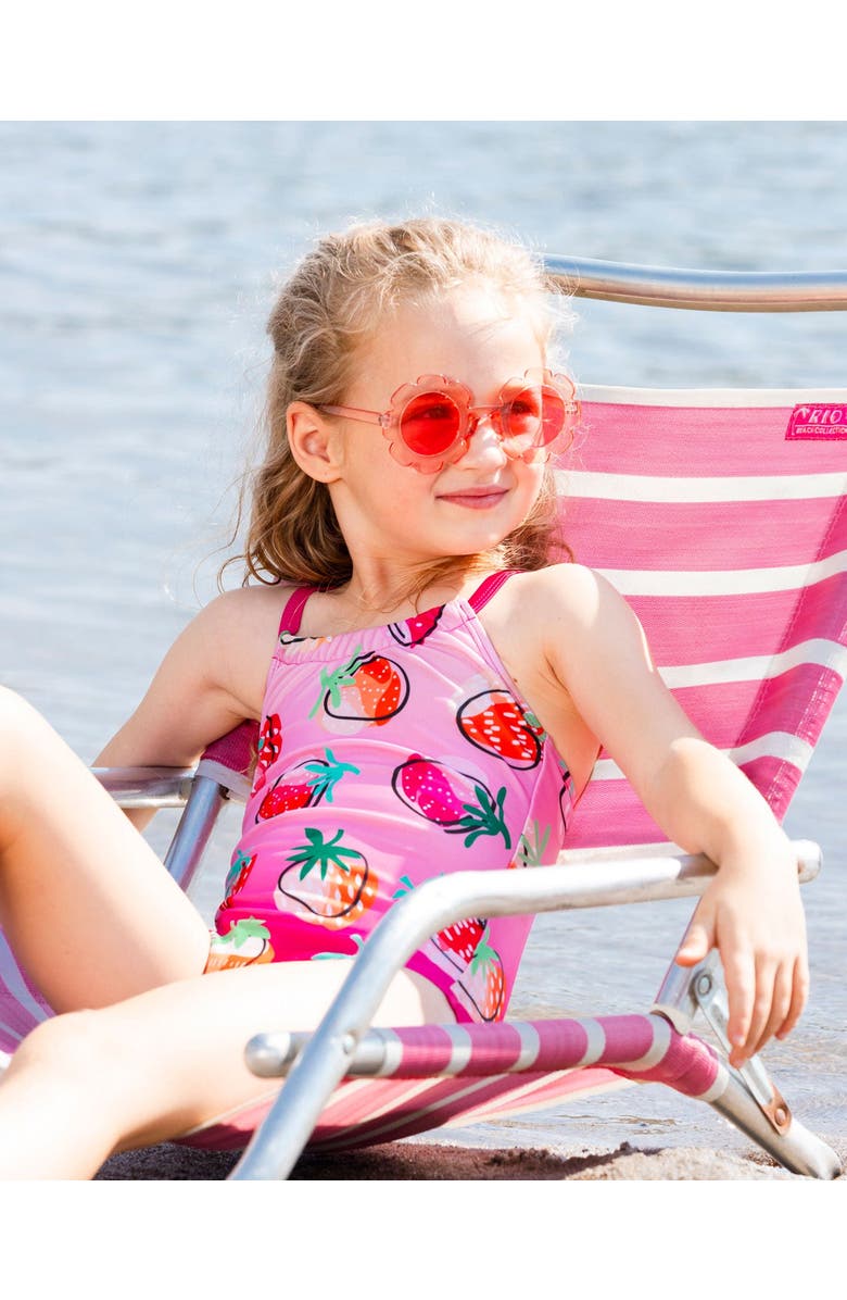 Deux par Deux Little Girl's Printed One-Piece Swimsuit Pink Gradient Strawberry, Alternate, color, Pink Gradient Strawberry
