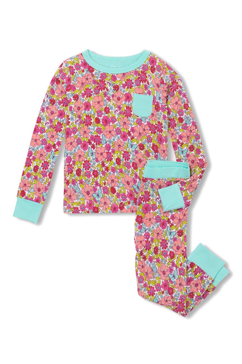 Kids' Groovy Flowers Fitted Two-Piece Pajamas, Main, color, FLAMINGO PINK