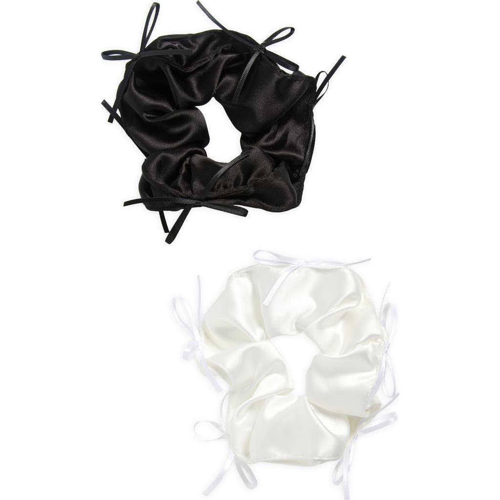 Bp. 2-pack Mini Bow Embellished Satin Scrunchies In Black- White
