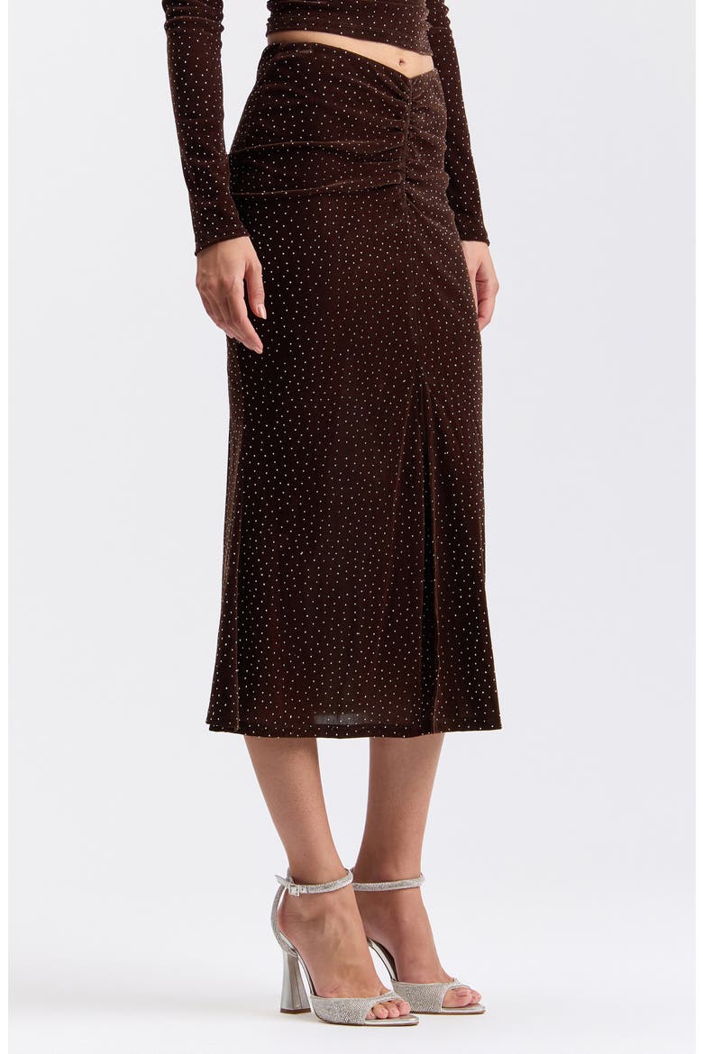 Crystal Embellished Velvet Midi Skirt, Alternate, color, BROWN