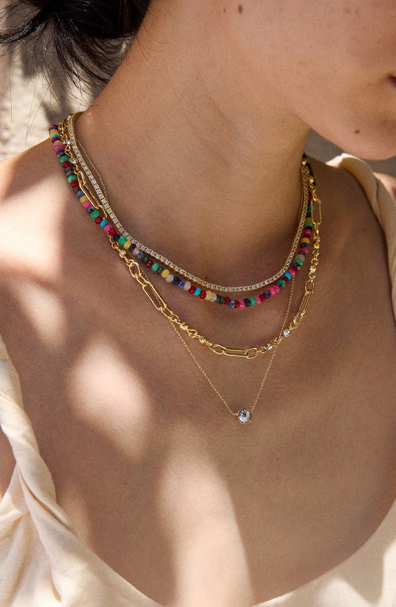 BaubleBar Portia Beaded Crystal Pendant Layered Necklace, Alternate, color, Gold Multi
